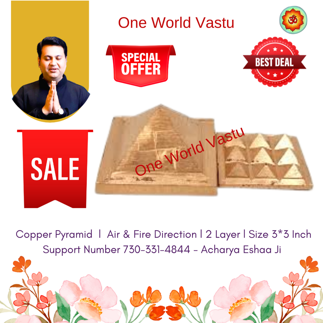 High Grade Vastu Copper Powerful Pyramid in 2 Layer l 3*3 Inches l Set of 2